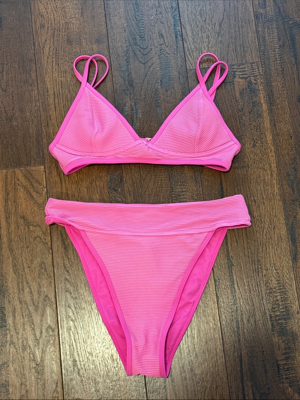 La Hearts Hot Pink Ribbed Triangle Bikini